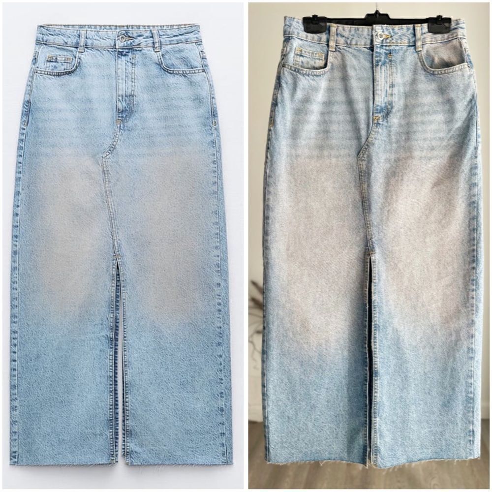 ZARA Z1975 PINK WASHED SLIT DENIM SKIRT - Picture 2 of 13